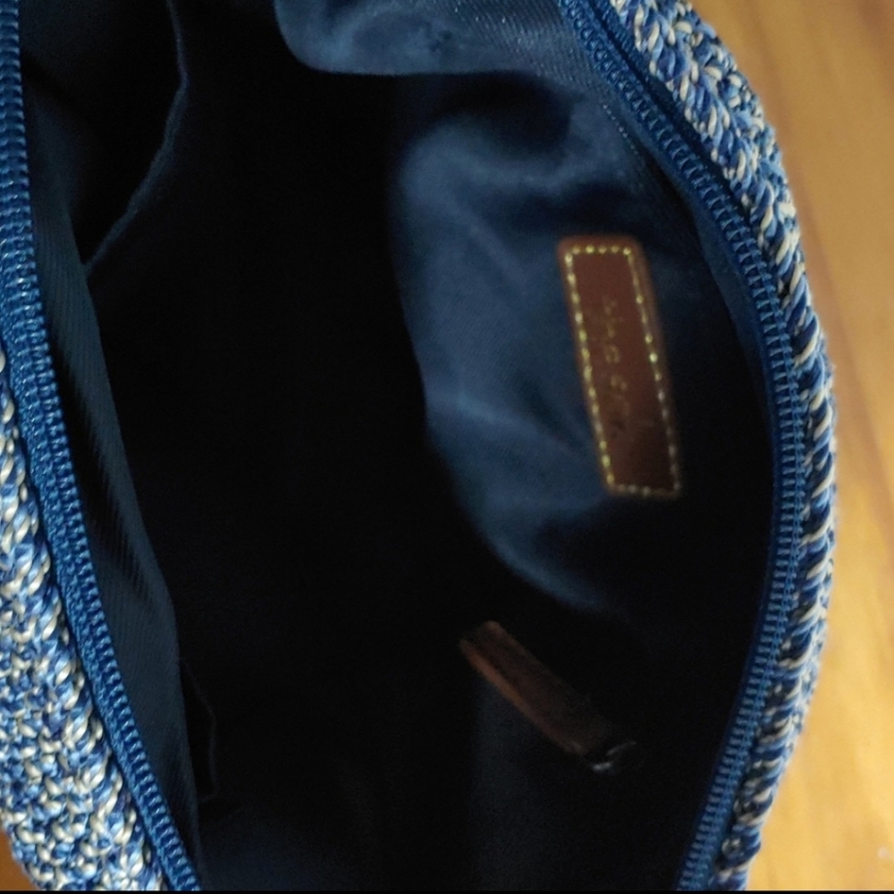 Vintage The Sak Navy Crochet Shoulder Bag With Leather multi pocket zip purse. - Picture 5 of 5